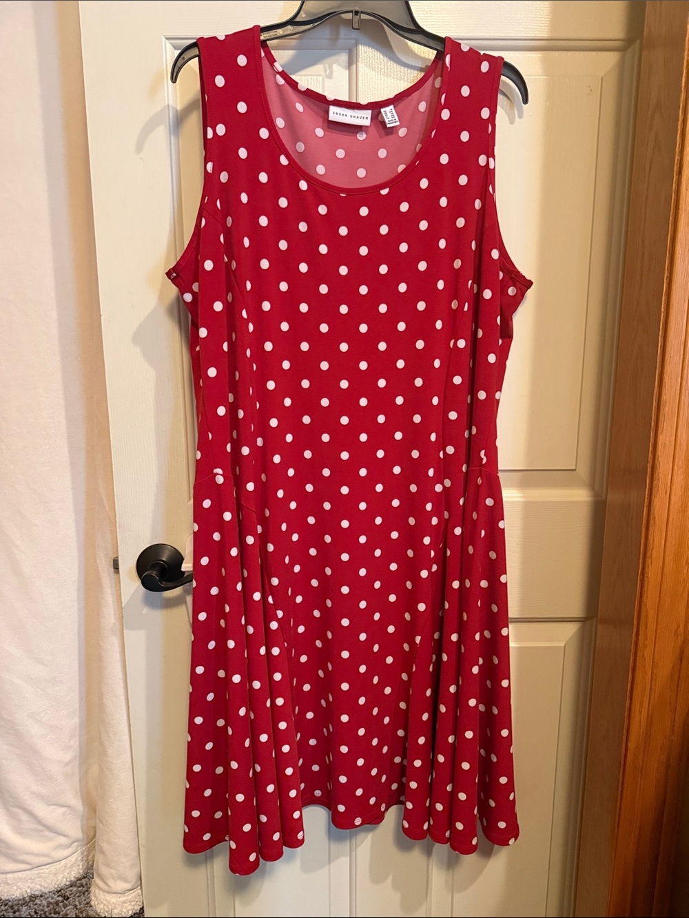 Susan Graver Red Polka Dot Sleeveless Swing Dress - Picture 6 of 13